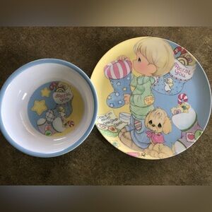 Precious Moments Blue and Yellow Children's plastic Dish Set